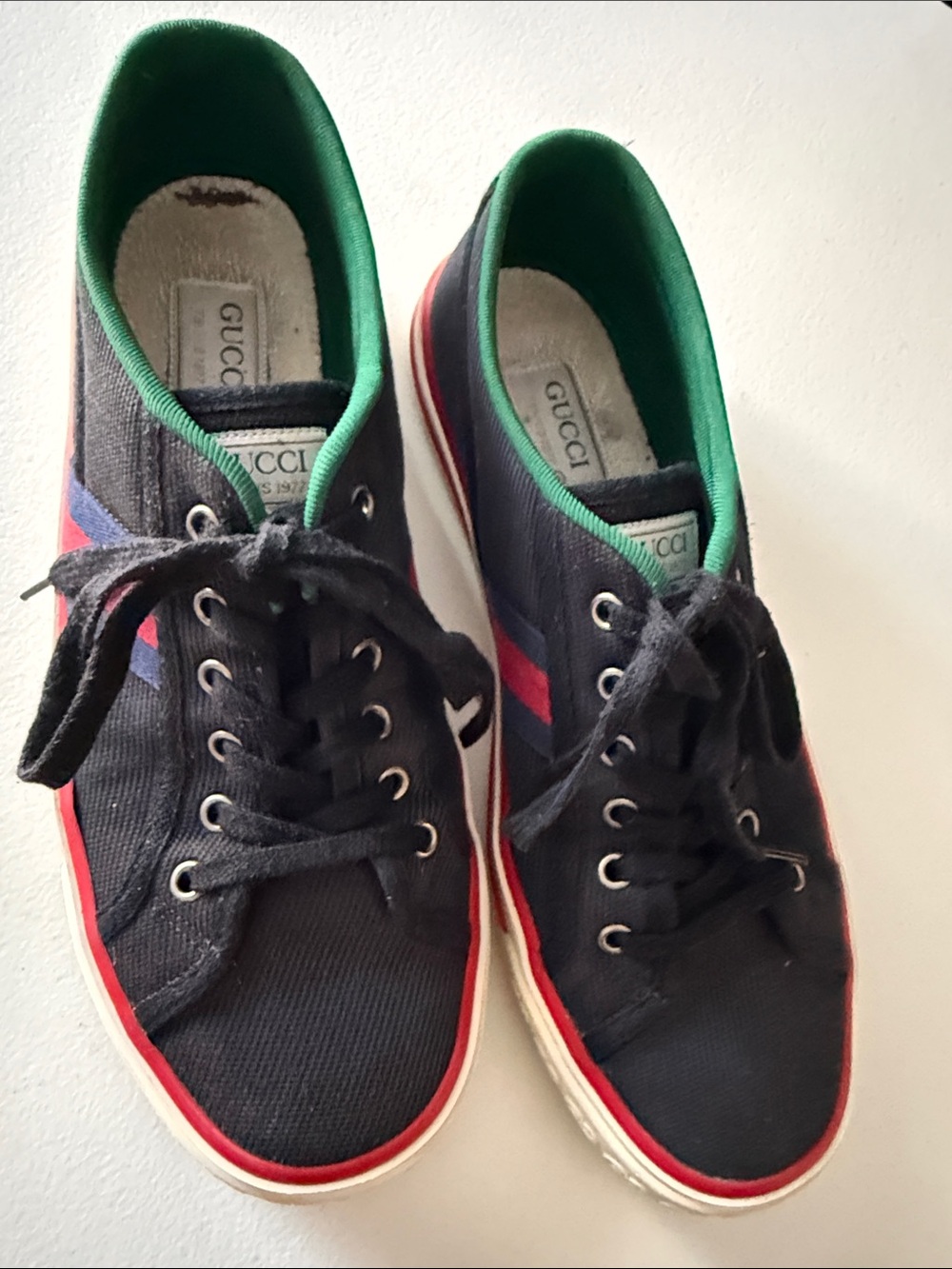 Gucci Men’s Black Canvas Sneakers with Red & Blue Stripe - Picture 8 of 11